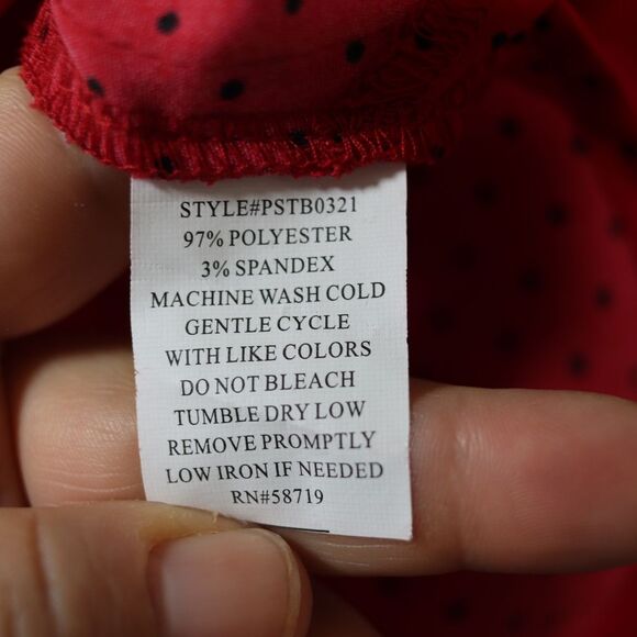 Notations Petite Red Black Polka Dot Mini Roll Tab Sleeve Button Down Blouse - Picture 15 of 15